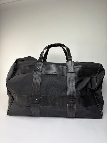 Vintage Versace Nylon Leather Trim Weekend Duffle Bag Black