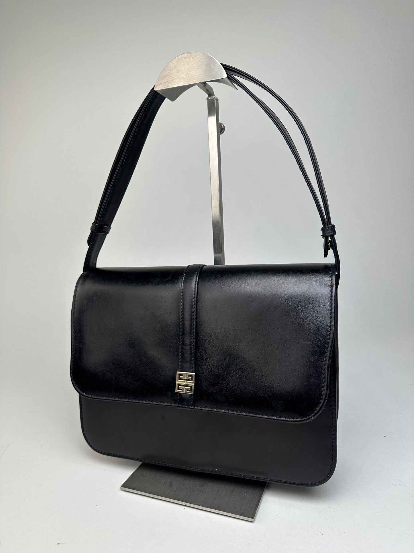 Givenchy Vintage Leather Shoulder Bag Black Gold