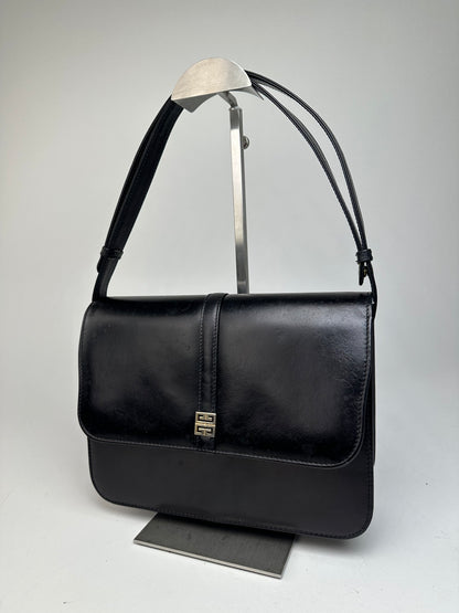 Givenchy Vintage Leather Shoulder Bag Black Gold