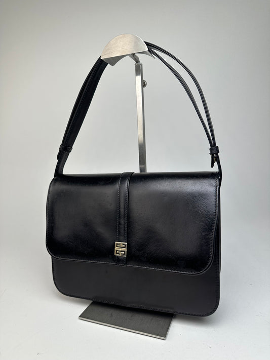 Givenchy Vintage Leather Shoulder Bag Black Gold