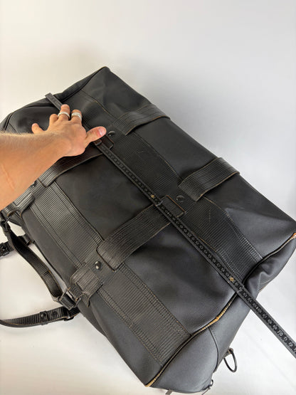 Vintage Versace Nylon Leather Trim Weekend Duffle Bag Black