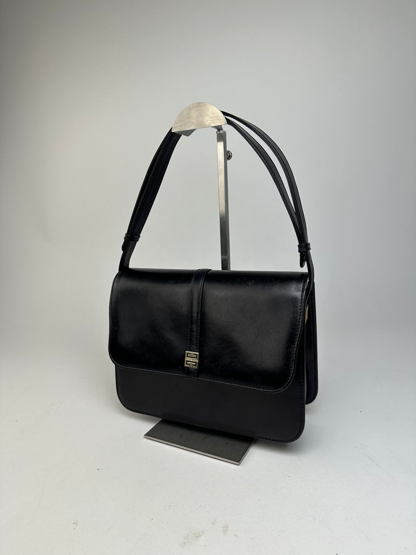 Givenchy Vintage Leather Shoulder Bag Black Gold