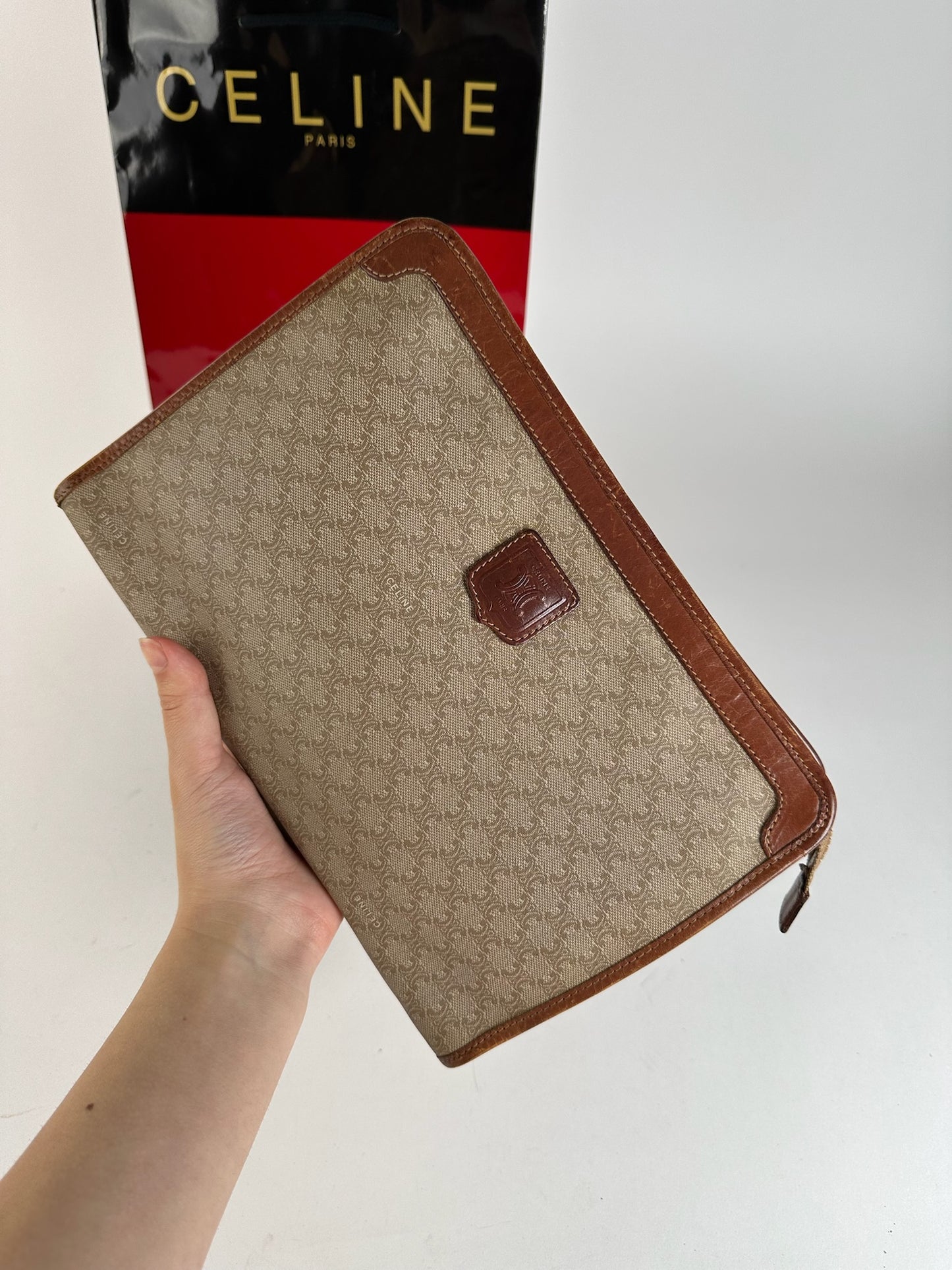 Pochette vintage en cuir beige Céline Paris