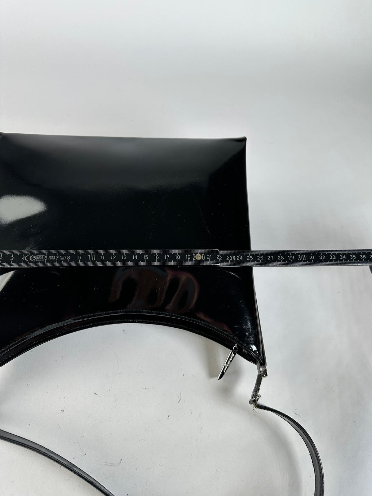 Vintage Ferragamo Patent Leather Structured Shoulder Bag Black Silver