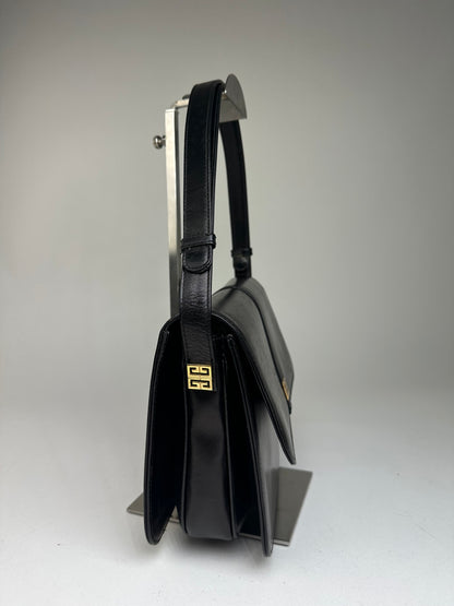 Givenchy Vintage Leather Shoulder Bag Black Gold