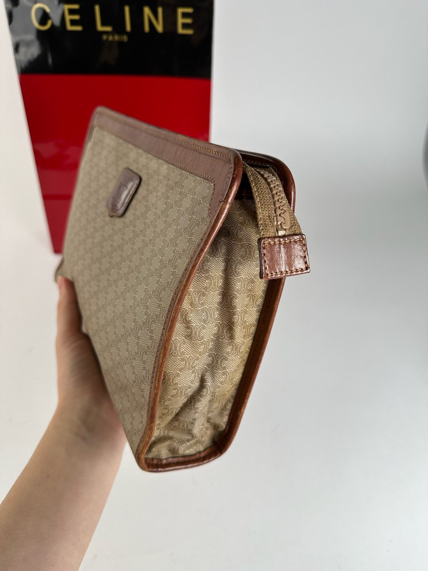 Pochette vintage en cuir beige Céline Paris