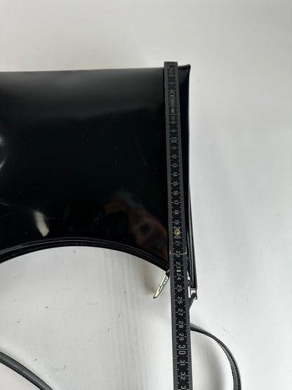 Vintage Ferragamo Patent Leather Structured Shoulder Bag Black Silver
