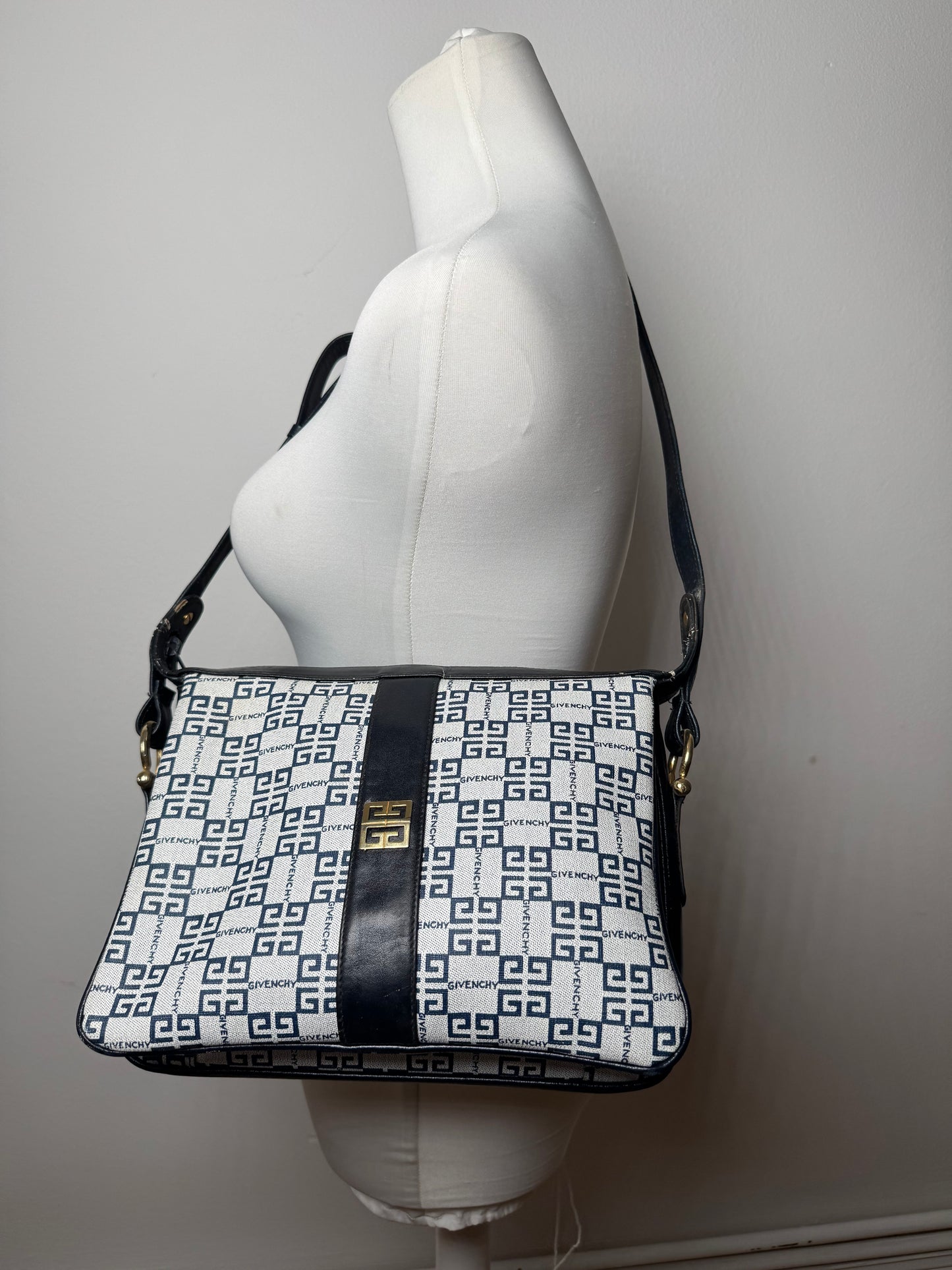 Vintage Givenchy 4G Leather Monogram Bag Navy White