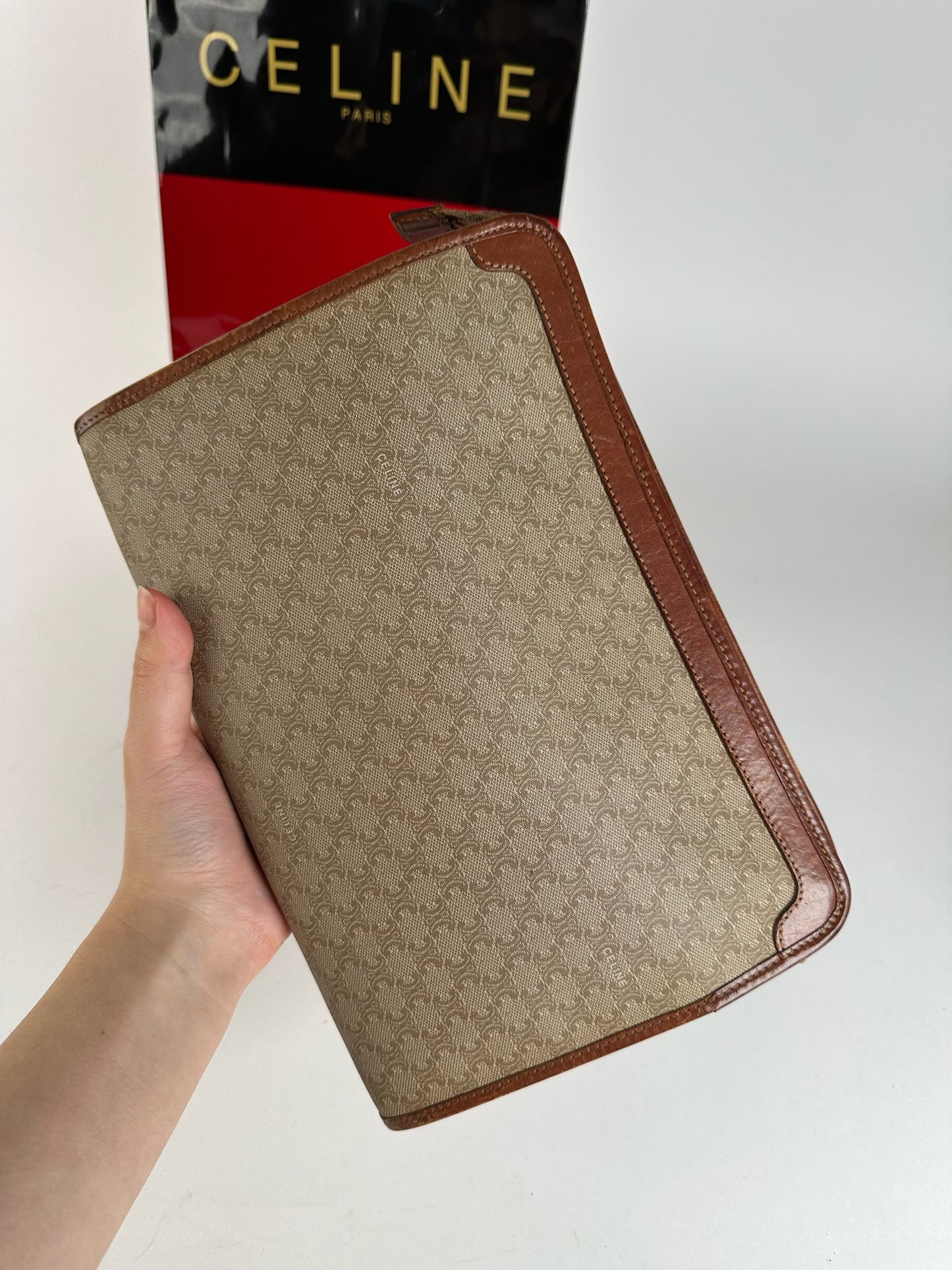 Pochette vintage en cuir beige Céline Paris