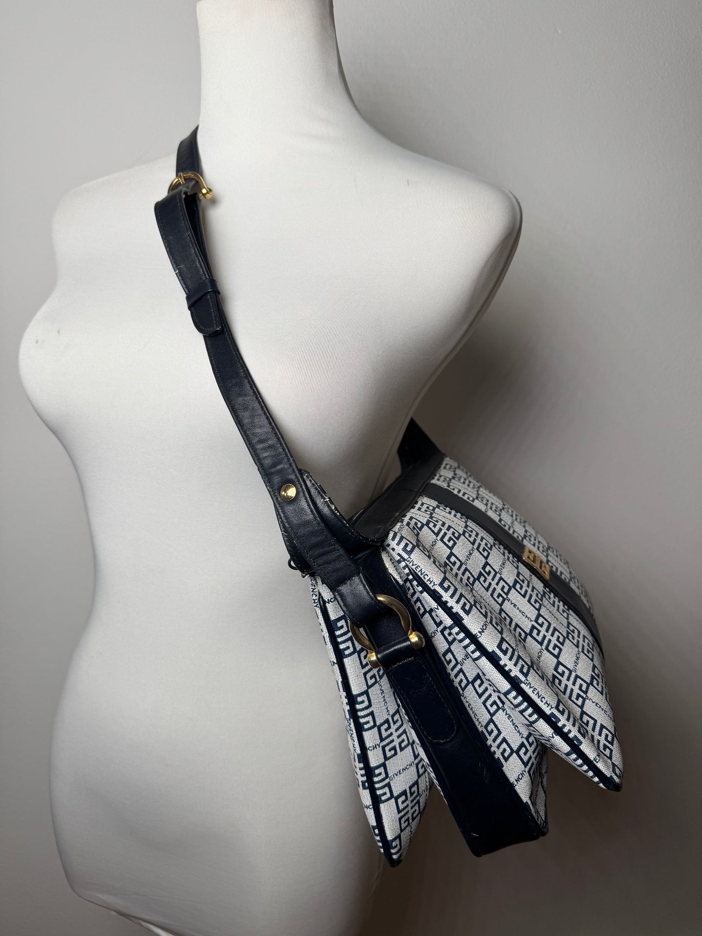 Vintage Givenchy 4G Leather Monogram Bag Navy White