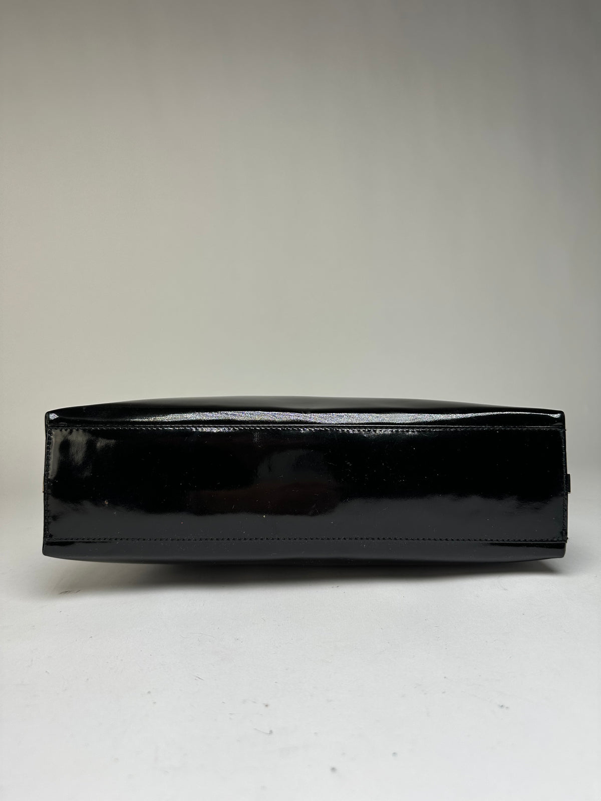 Vintage Ferragamo Patent Leather Structured Shoulder Bag Black Silver
