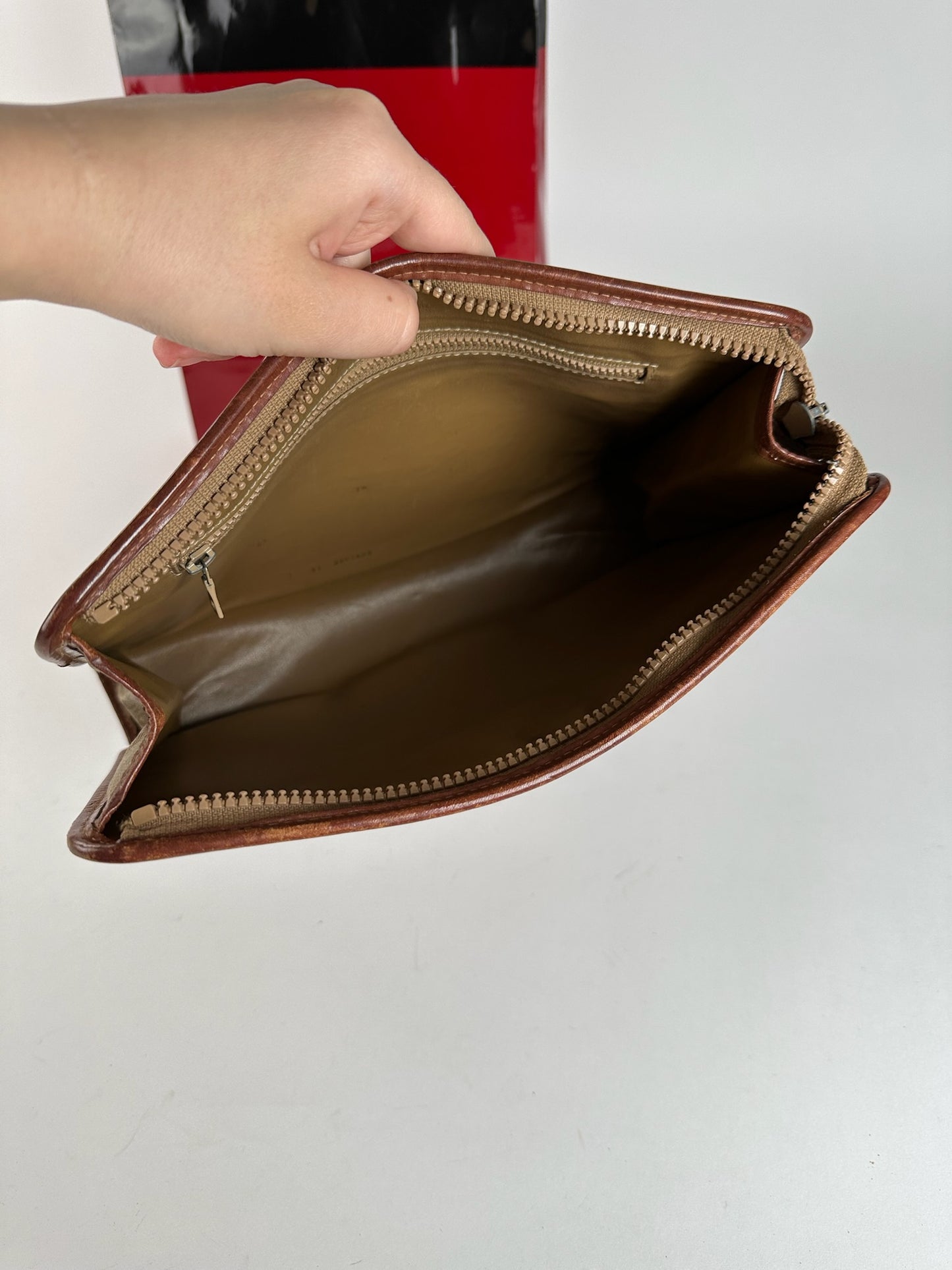 Pochette vintage en cuir beige Céline Paris