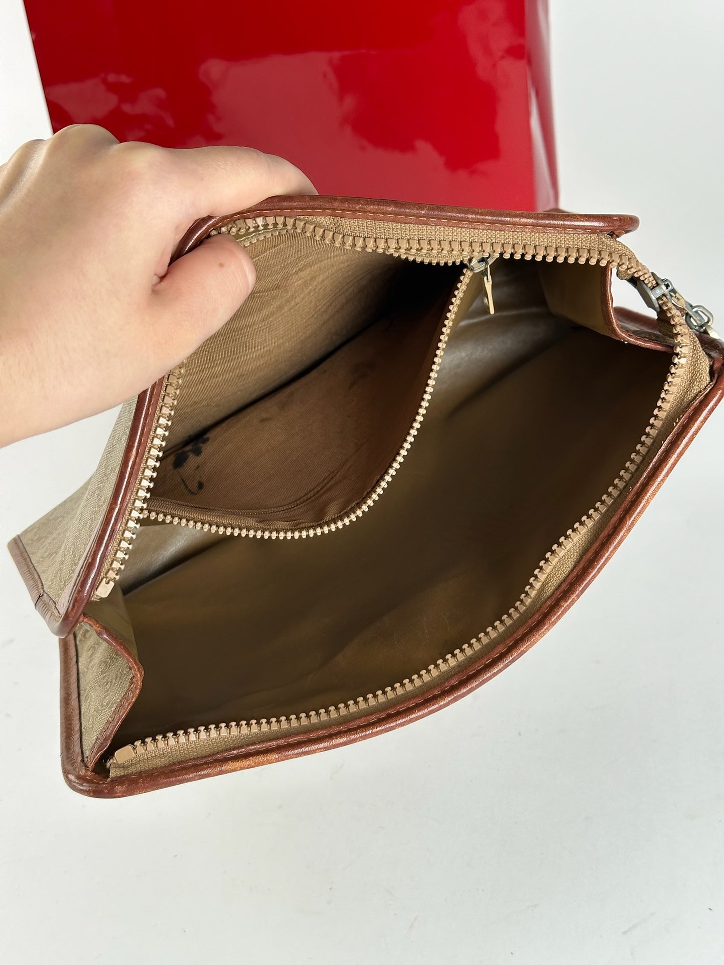 Pochette vintage en cuir beige Céline Paris