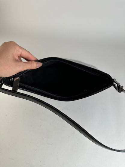 Vintage Ferragamo Patent Leather Structured Shoulder Bag Black Silver