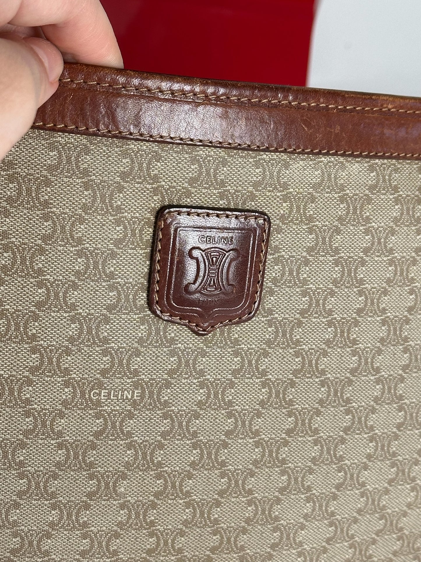 Pochette vintage en cuir beige Céline Paris