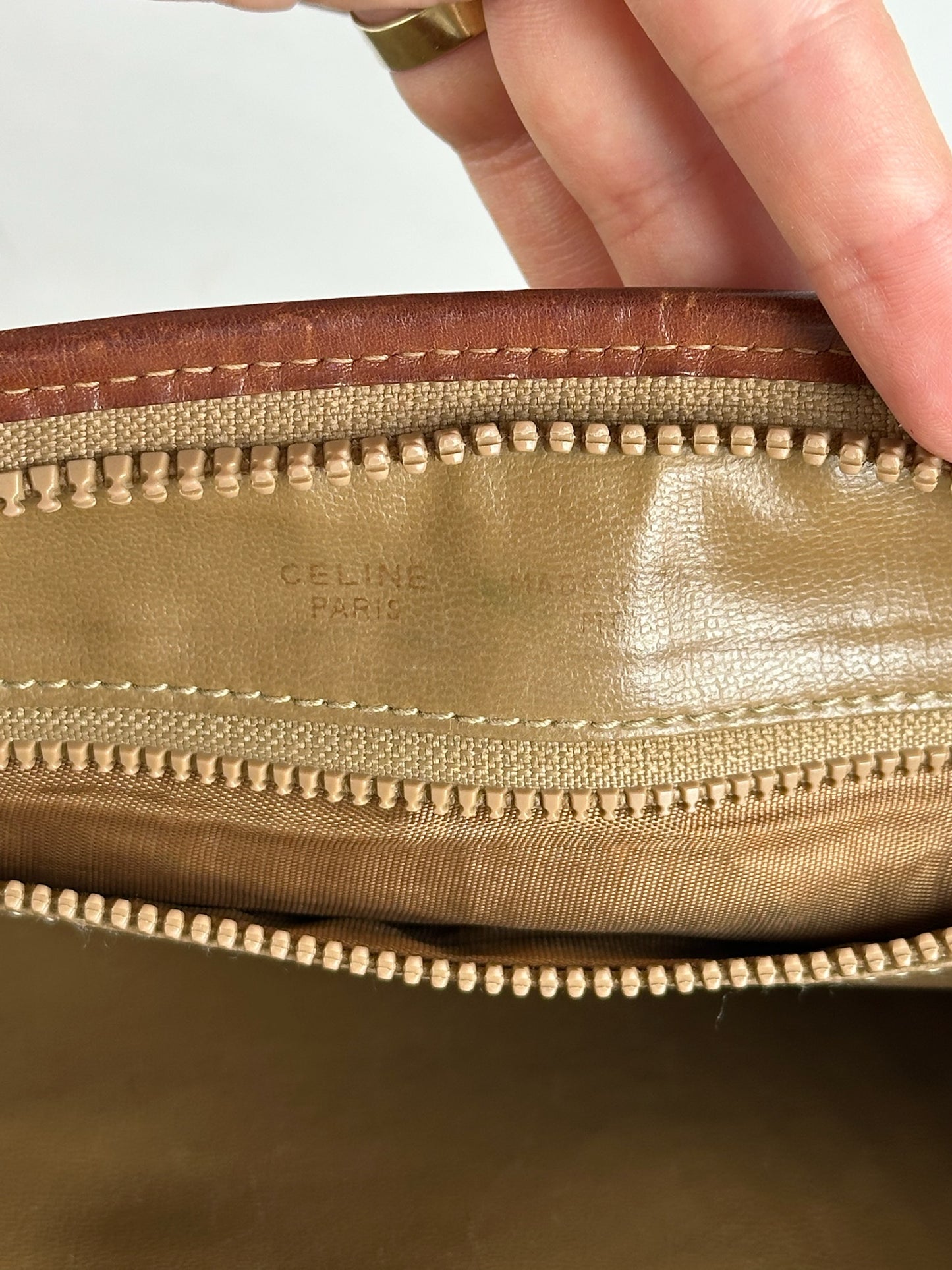 Pochette vintage en cuir beige Céline Paris
