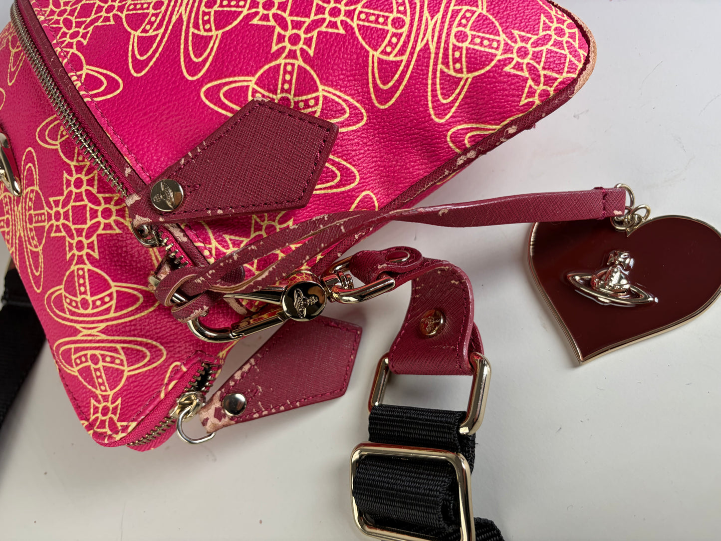 Vintage Vivienne Westwood Orb Geometric Crossbody Bag Pink Yellow