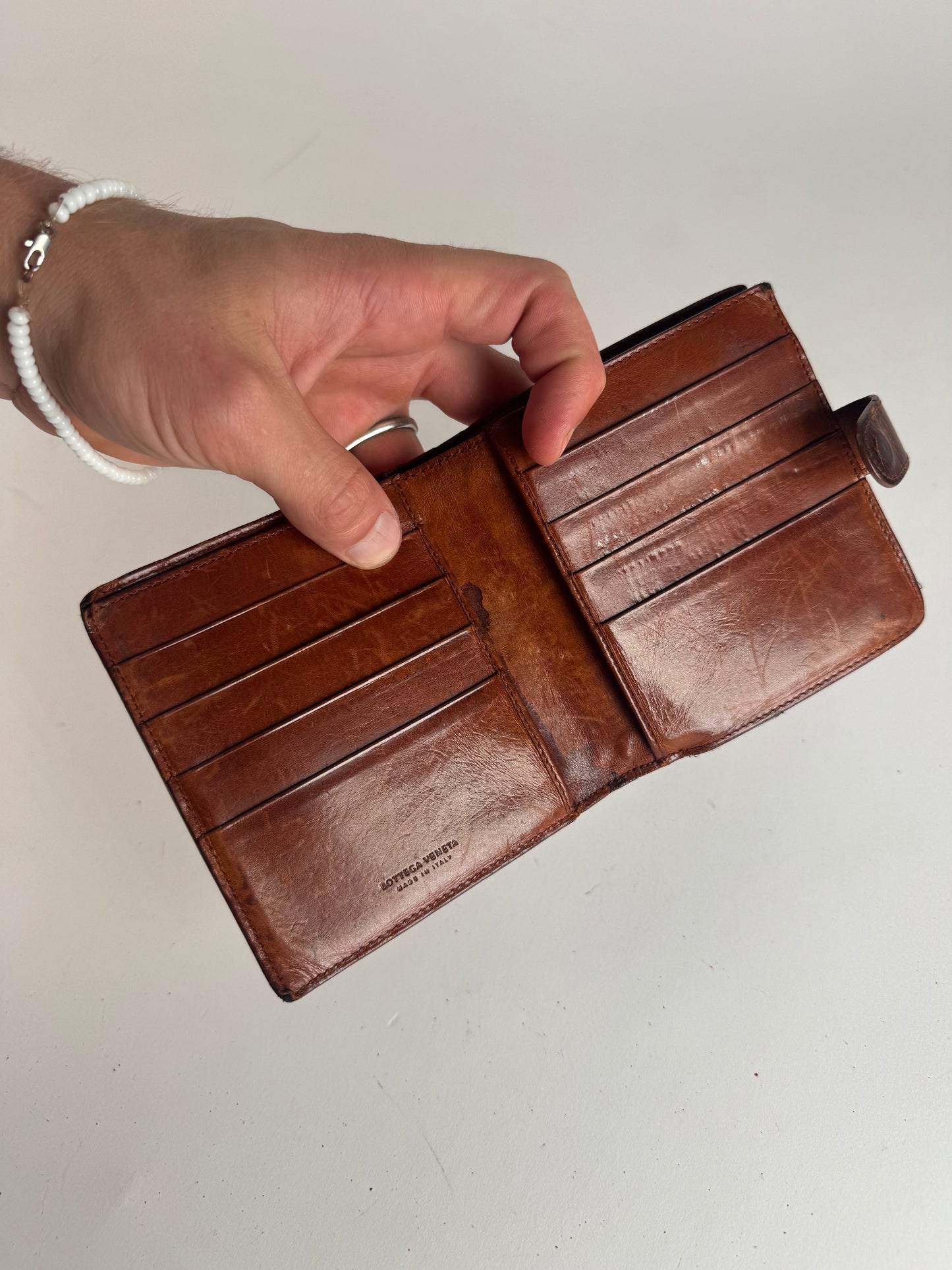 Vintage Bottega Veneta Intrecciato Leather Wallet Brown