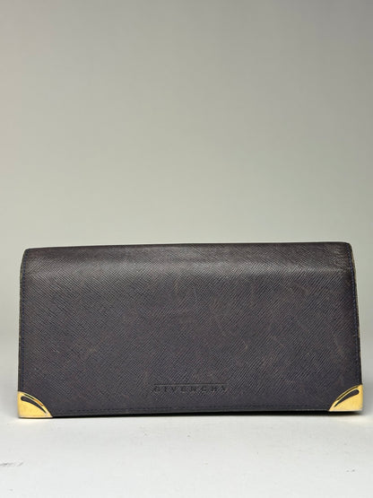 Vintage Givenchy Saffiano Leather Bifold Wallet Late 1980s Navy