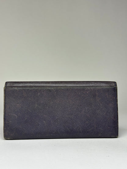 Vintage Givenchy Saffiano Leather Bifold Wallet Late 1980s Navy