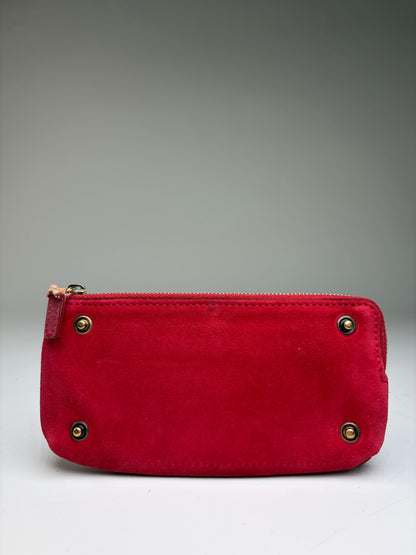 Vintage Celine Suede-Like Zipper Pouch Red Gold