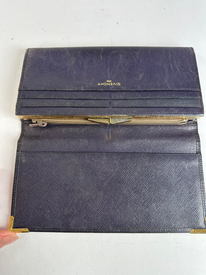 Vintage Givenchy Saffiano Leather Bifold Wallet Late 1980s Navy