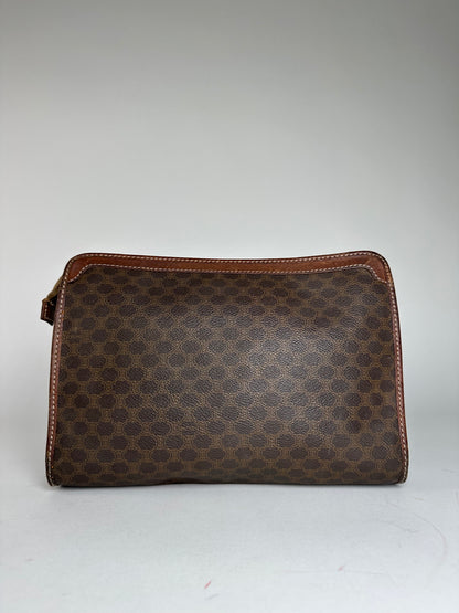 Vintage Celine Paris Triomphe Monogram Leather Clutch Brown