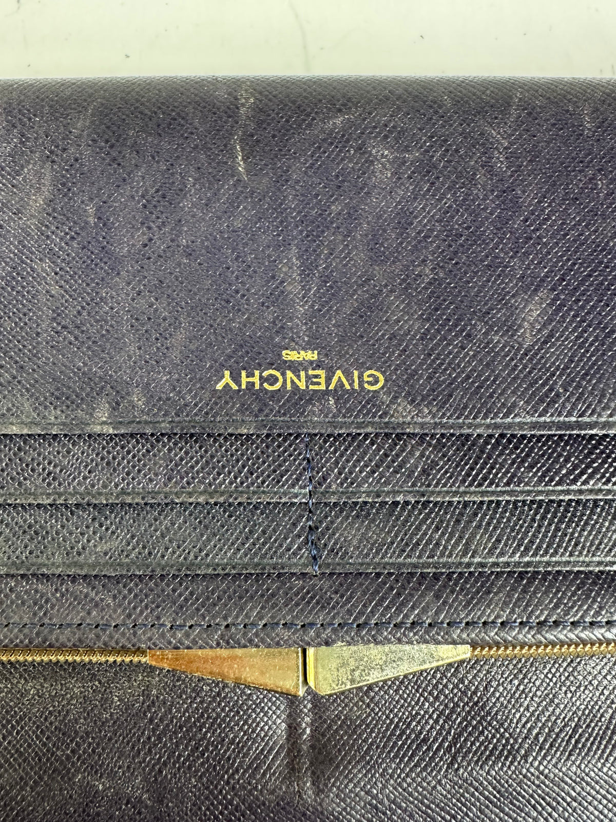 Vintage Givenchy Saffiano Leather Bifold Wallet Late 1980s Navy