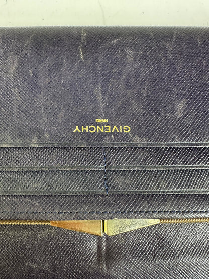 Vintage Givenchy Saffiano Leather Bifold Wallet Late 1980s Navy