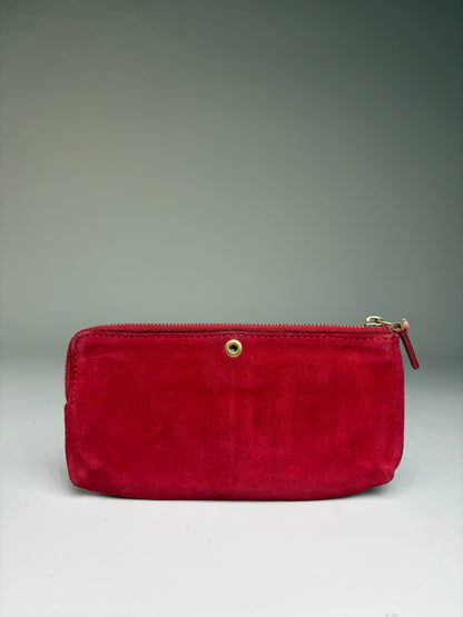 Vintage Celine Suede-Like Zipper Pouch Red Gold