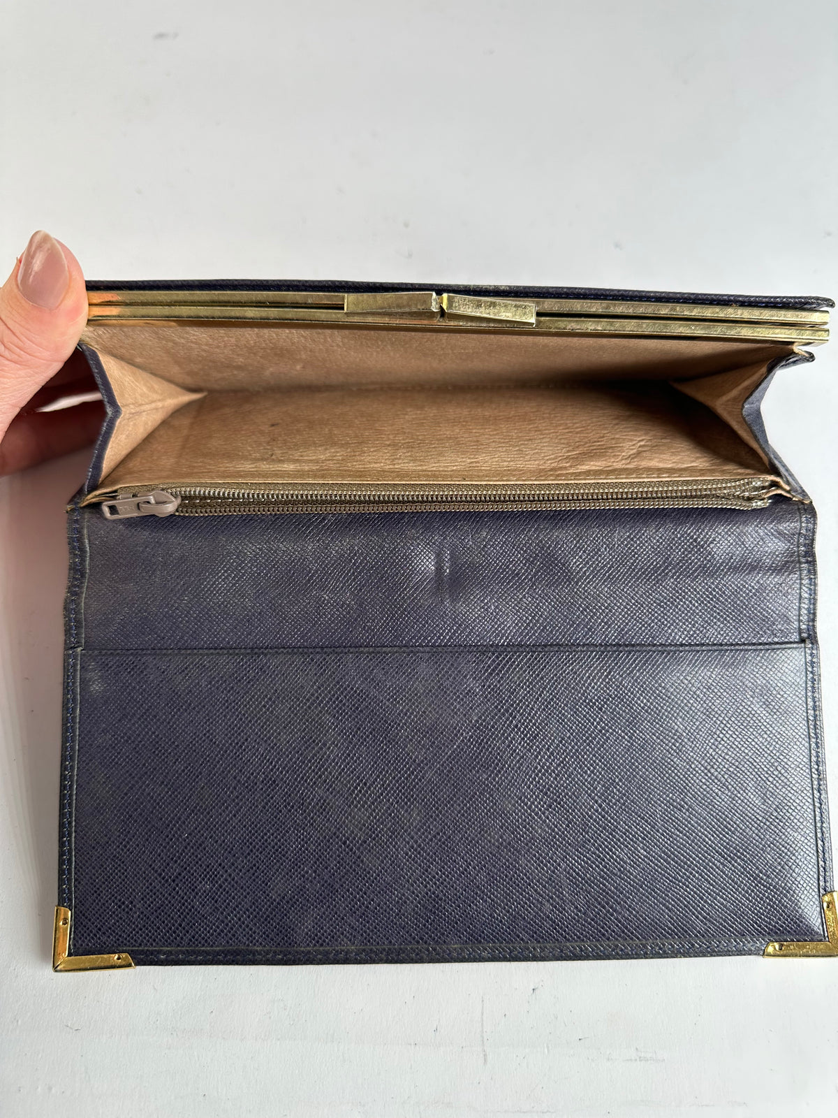 Vintage Givenchy Saffiano Leather Bifold Wallet Late 1980s Navy