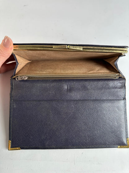 Vintage Givenchy Saffiano Leather Bifold Wallet Late 1980s Navy