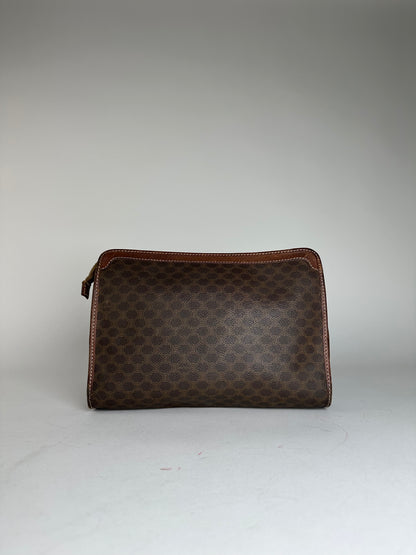 Vintage Celine Paris Triomphe Monogram Leather Clutch Brown