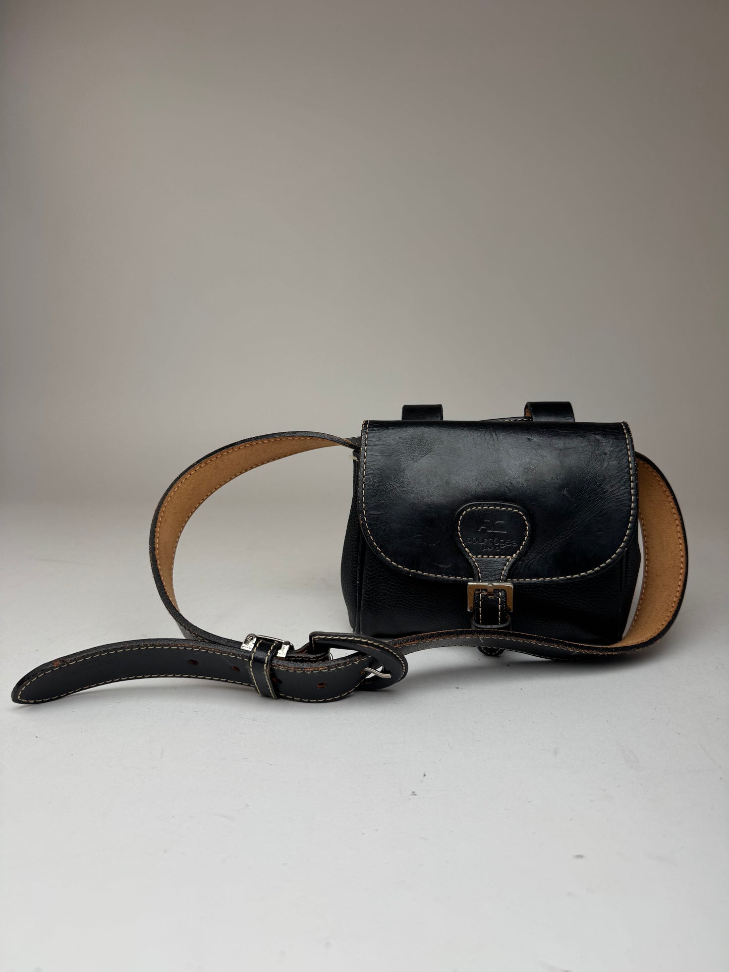 Vintage Courreges Leather belt bag black