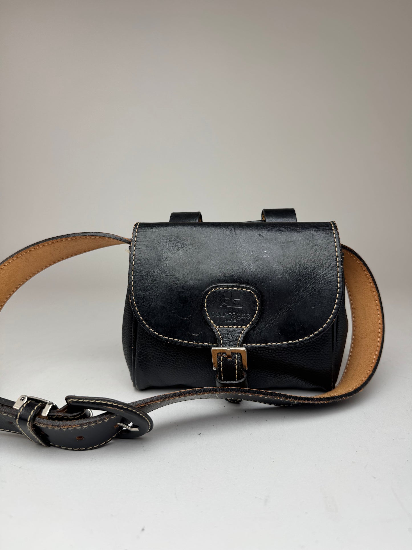 Vintage Courreges Leather belt bag black