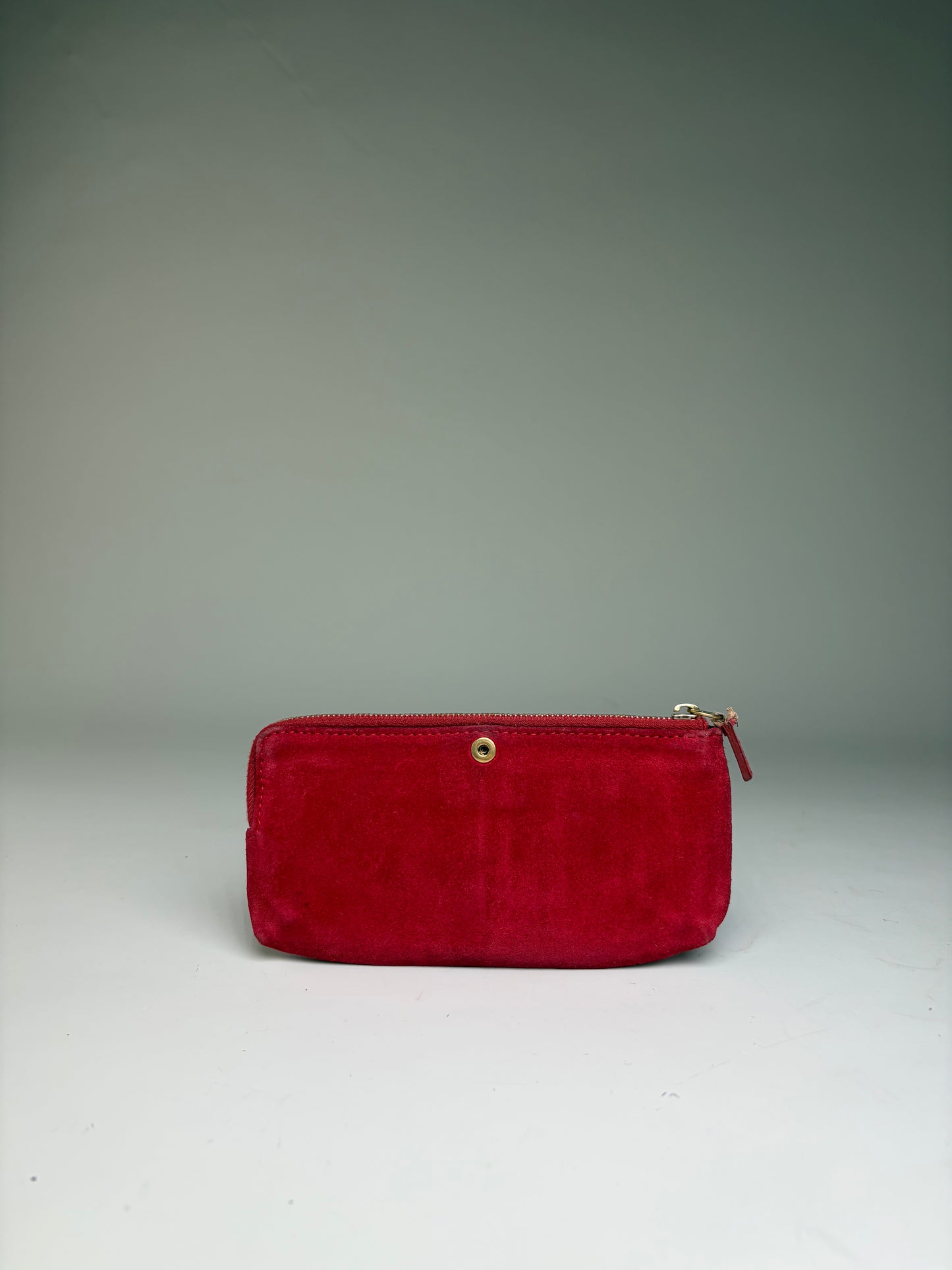 Vintage Celine Suede-Like Zipper Pouch Red Gold