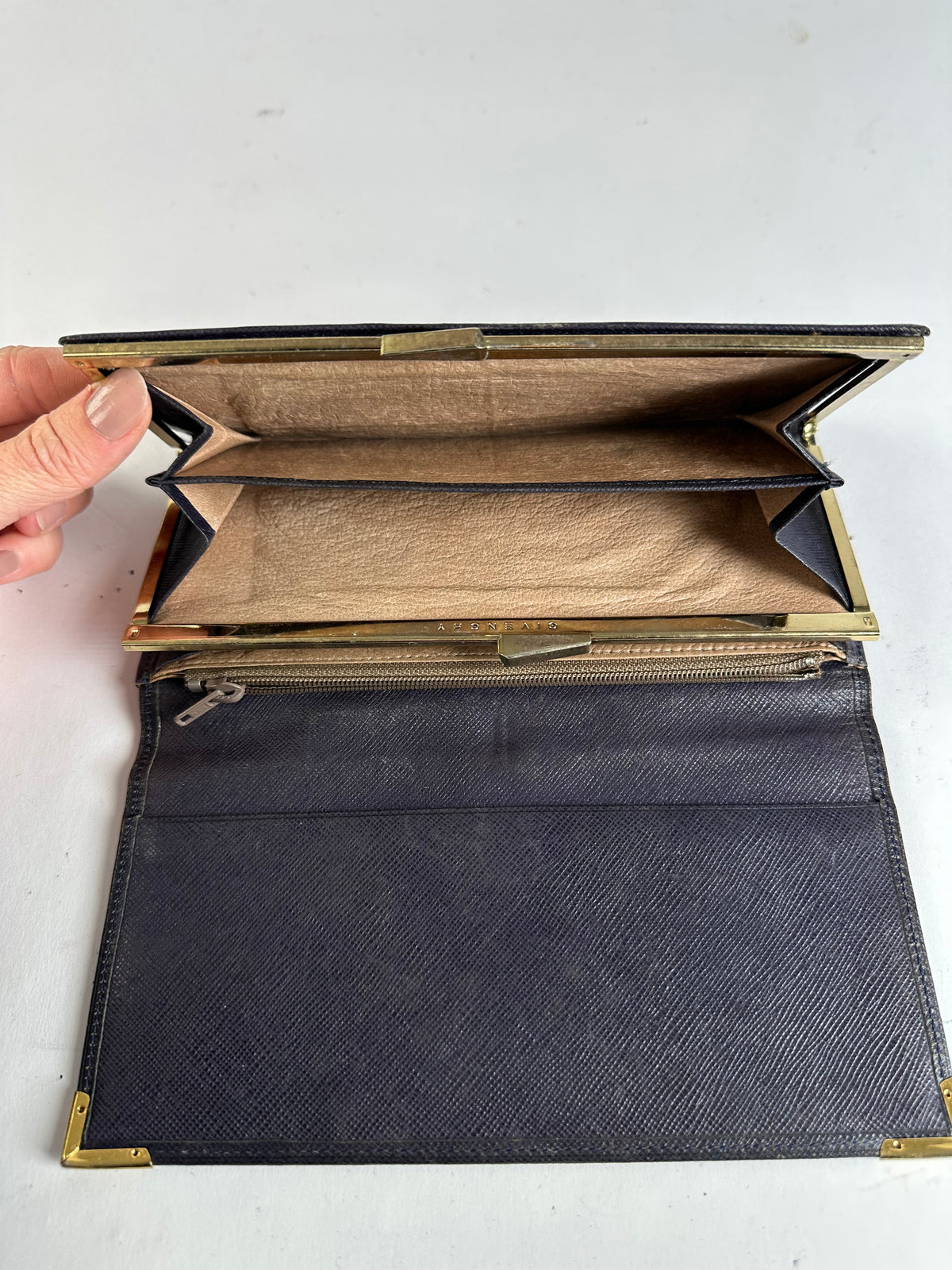 Vintage Givenchy Saffiano Leather Bifold Wallet Late 1980s Navy