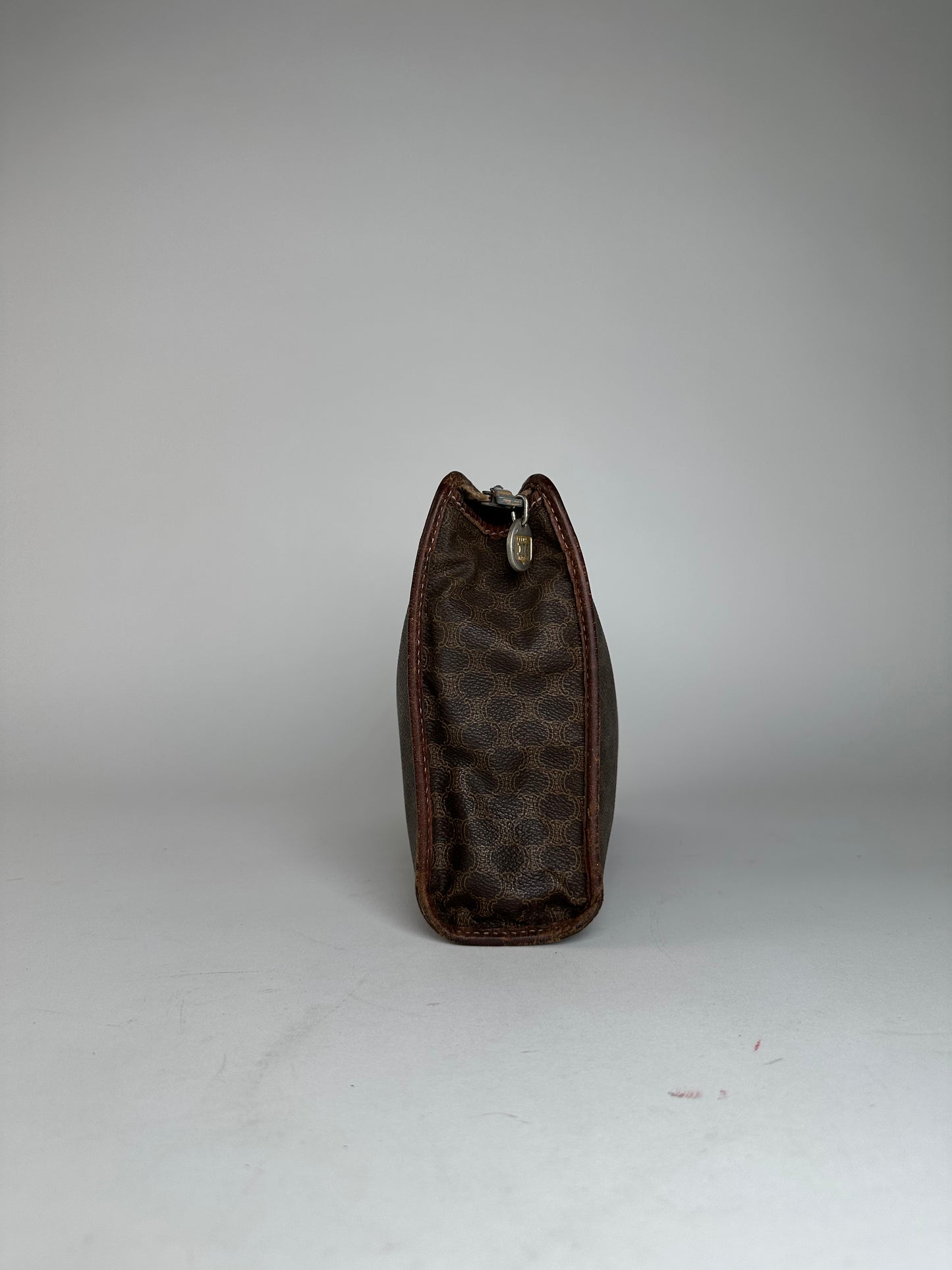 Vintage Celine Paris Triomphe Monogram Leather Clutch Brown