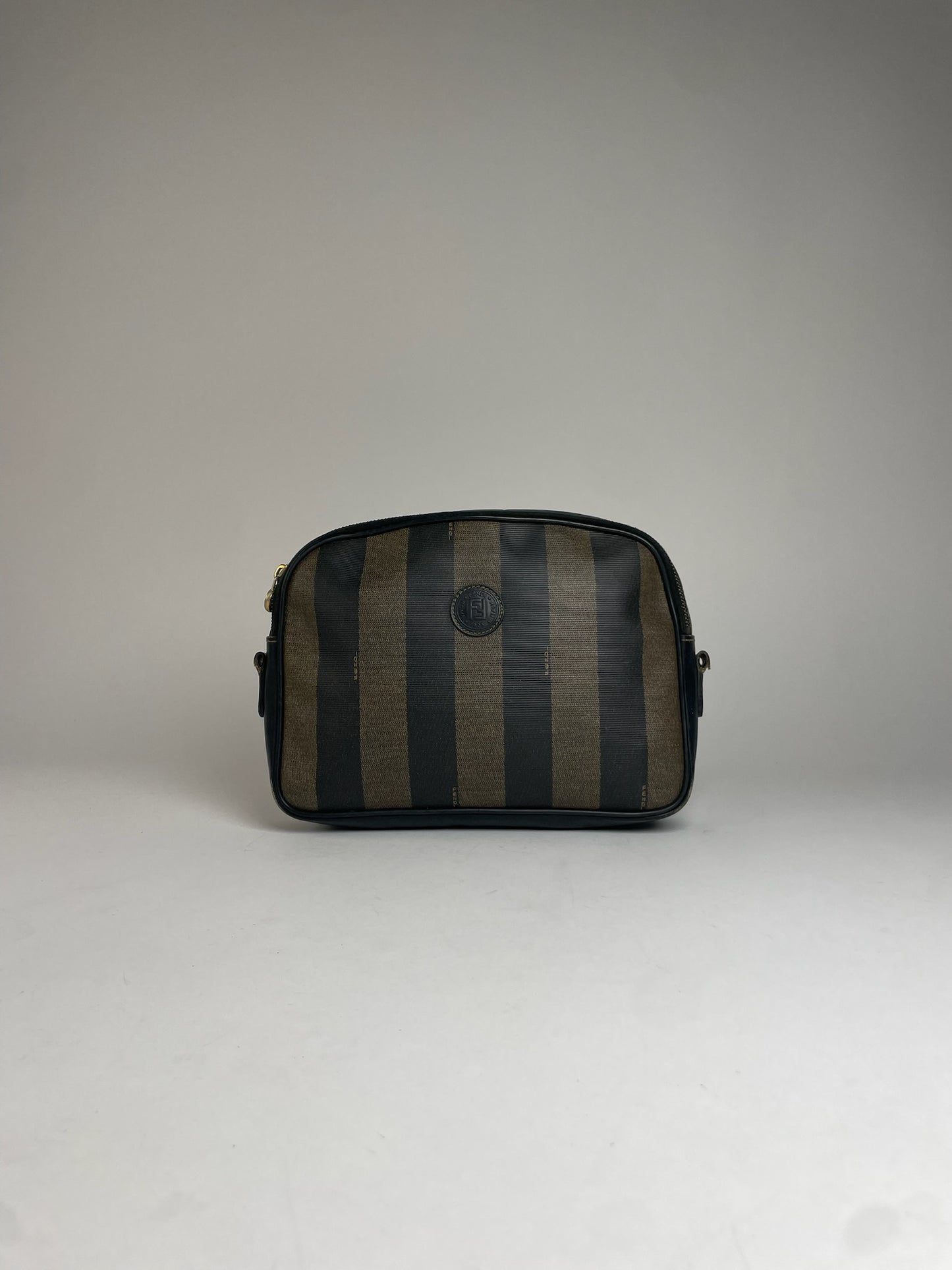 Vintage Fendi Striped Leather Clutch Black Brown