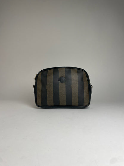Vintage Fendi Striped Leather Clutch Black Brown