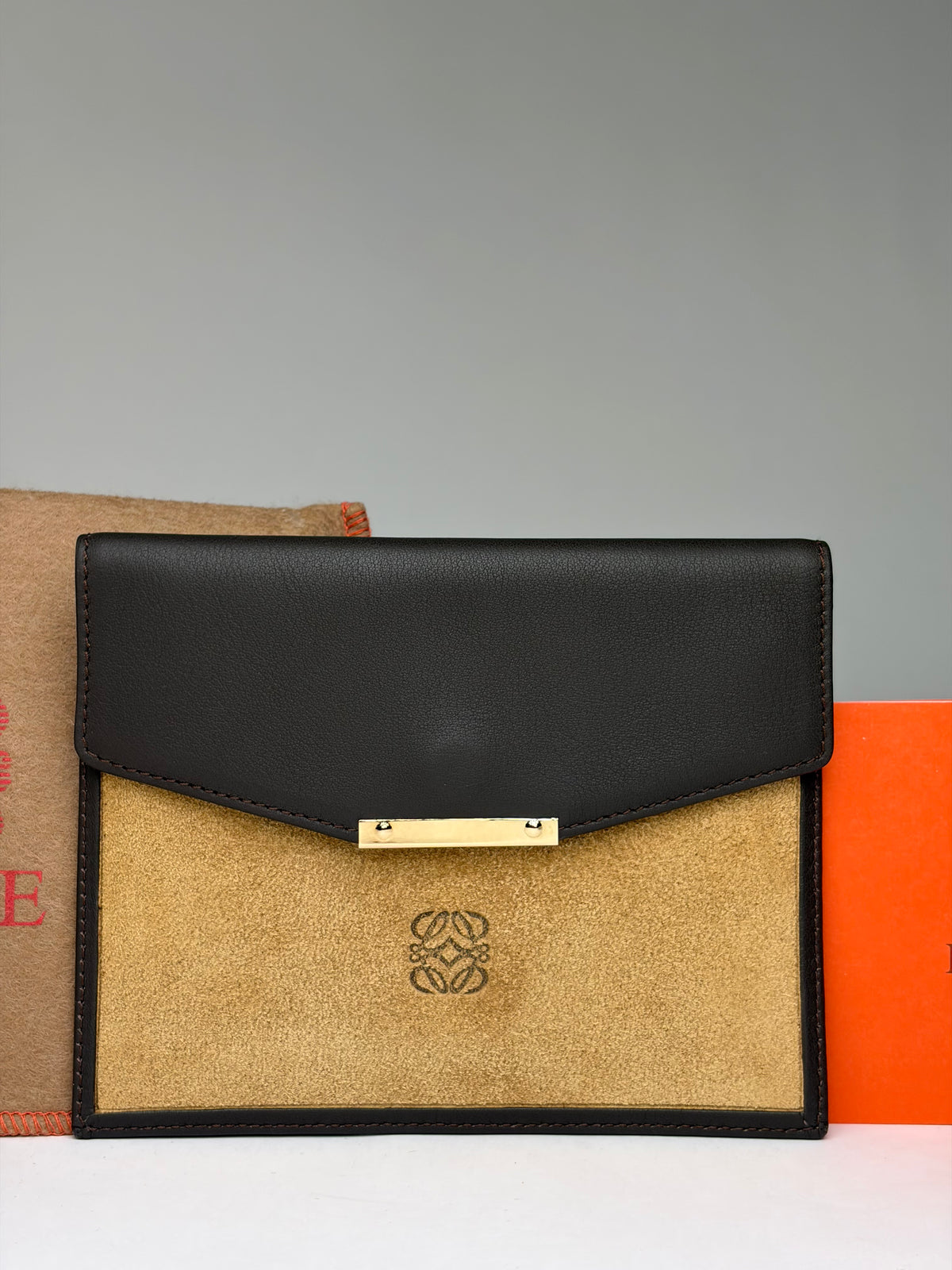 Vintage Loewe Flap Wallet Black Tan c. Late 2000s