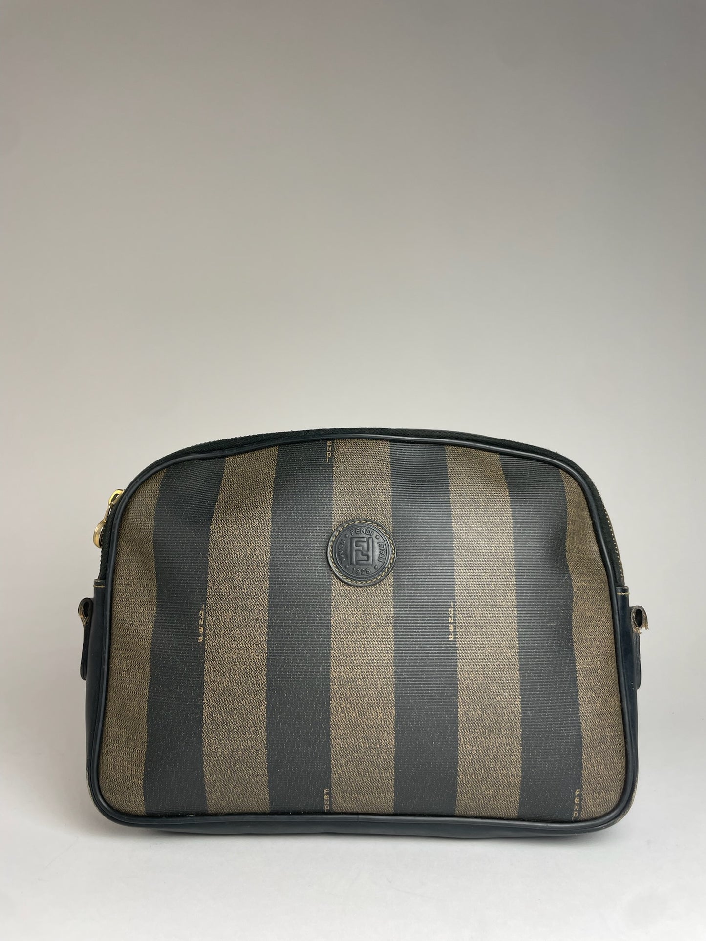 Vintage Fendi Striped Leather Clutch Black Brown