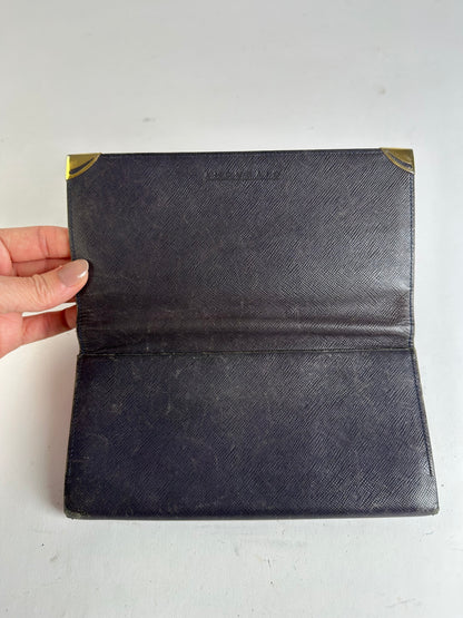 Vintage Givenchy Saffiano Leather Bifold Wallet Late 1980s Navy