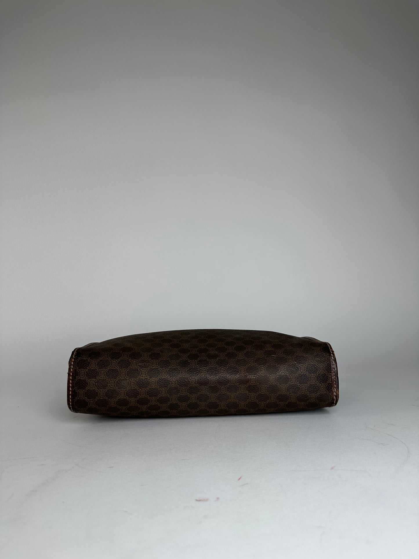 Vintage Celine Paris Triomphe Monogram Leather Clutch Brown