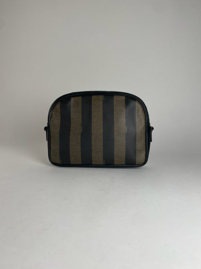 Vintage Fendi Striped Leather Clutch Black Brown