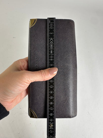 Vintage Givenchy Saffiano Leather Bifold Wallet Late 1980s Navy