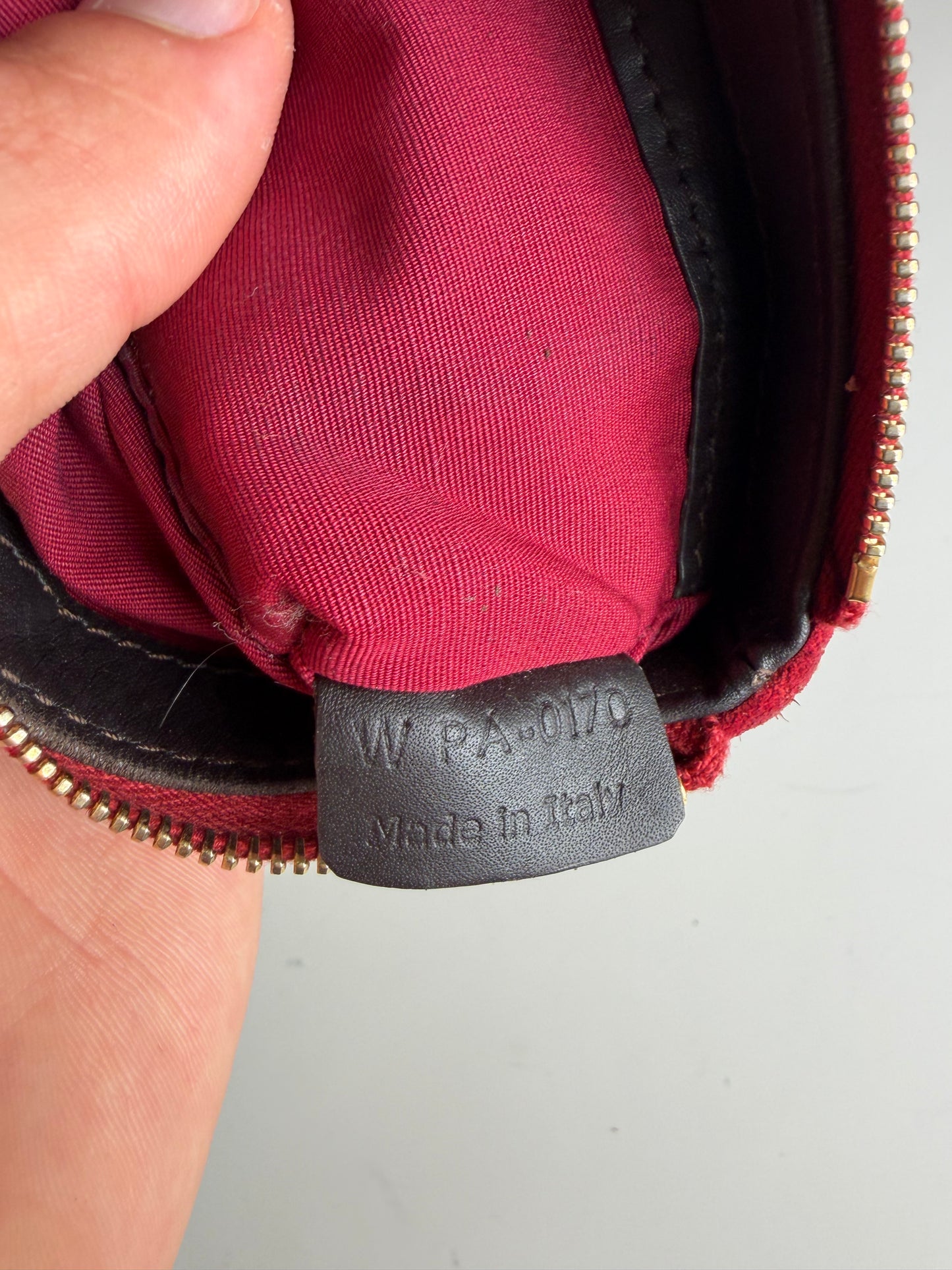 Vintage Celine Suede-Like Zipper Pouch Red Gold