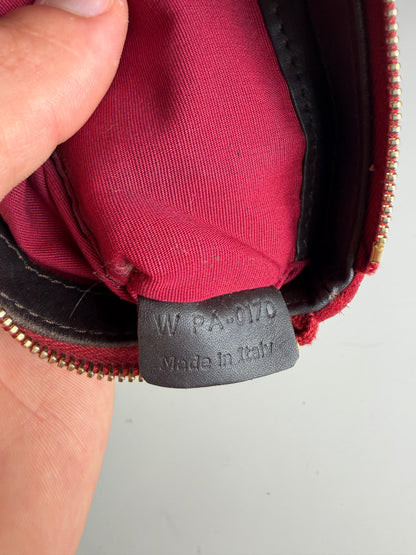 Vintage Celine Suede-Like Zipper Pouch Red Gold
