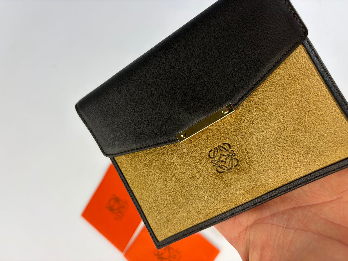 Vintage Loewe Flap Wallet Black Tan c. Late 2000s