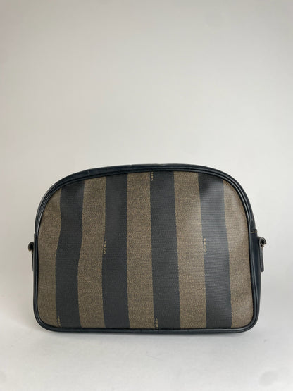 Vintage Fendi Striped Leather Clutch Black Brown